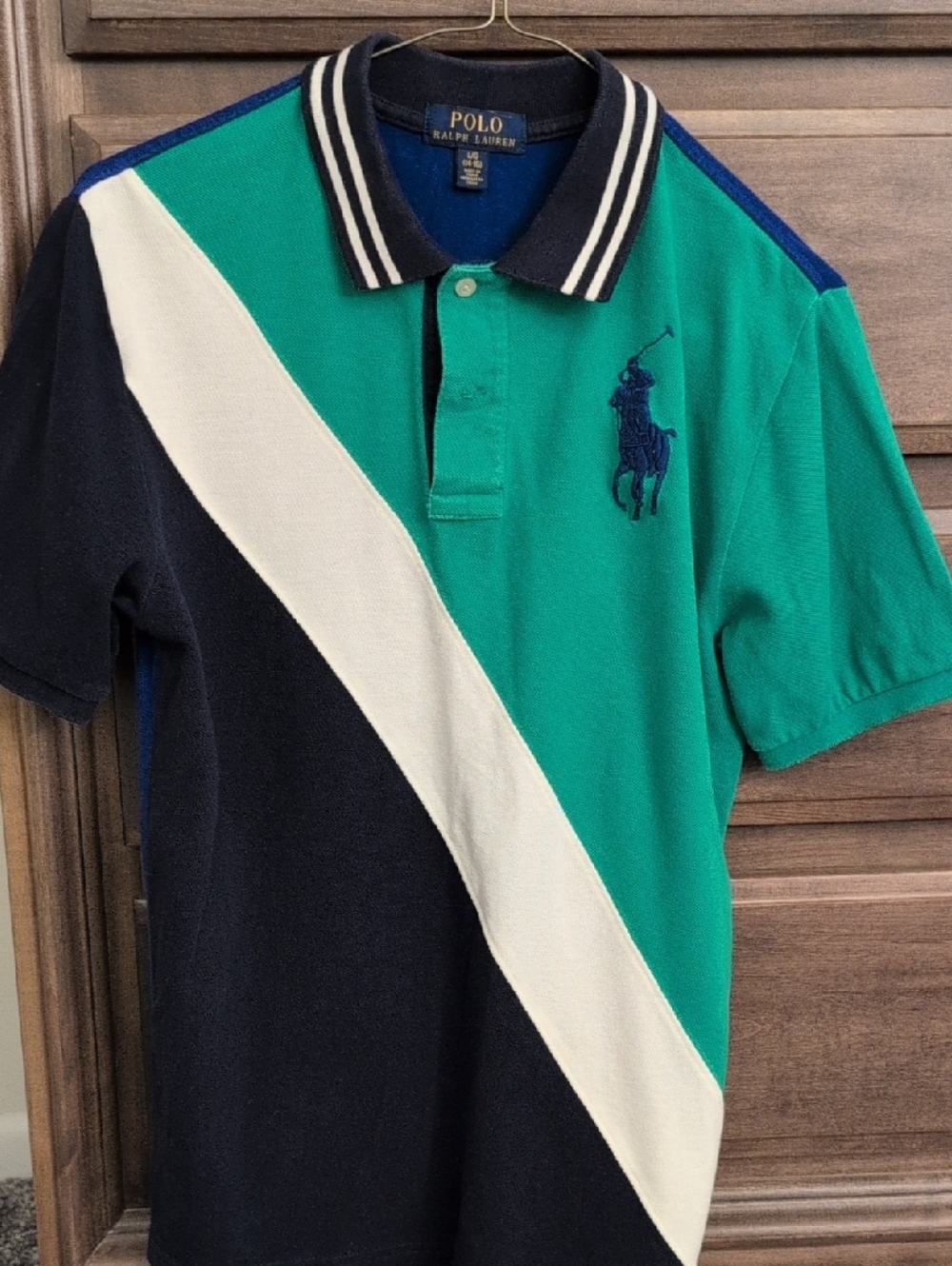 Polo by Ralph Lauren Green Navy White Colorblock Polo Shirt